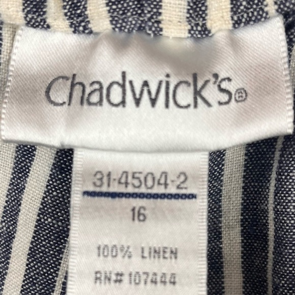 Beachy Linen Wide Leg Pinstripes Pants Size 16 Button Fly by Chadwicks - Picture 14 of 16